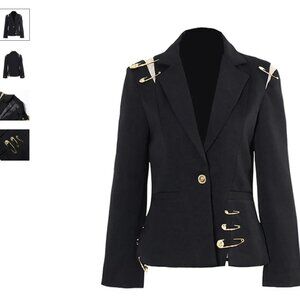 women's LuxeDress black blazer with safety pins decorations size L
